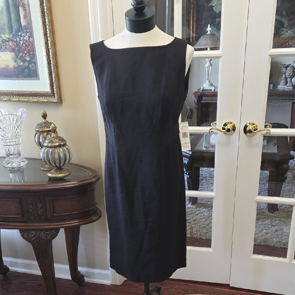 Jones New York Black Sheath Midi Dress Sleeveless Textured Fully Lined Sz 8 NEW